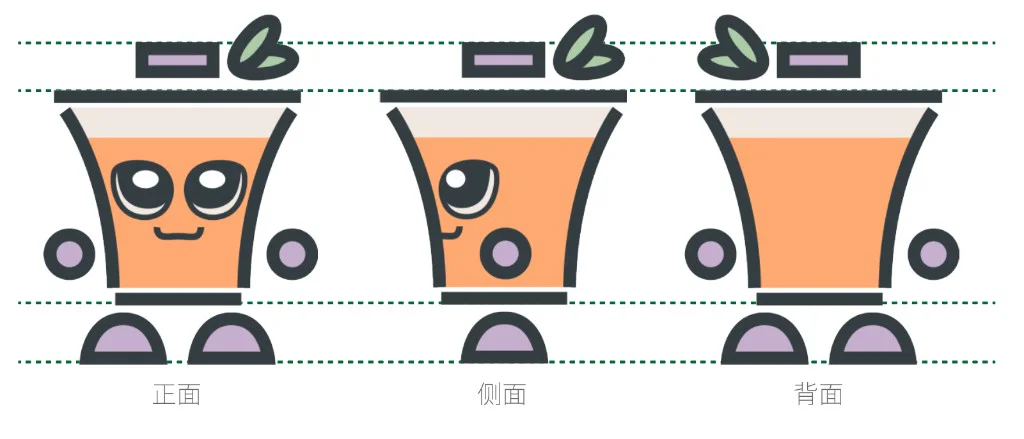 盏熠 IP 三视图：正面、侧面、背面