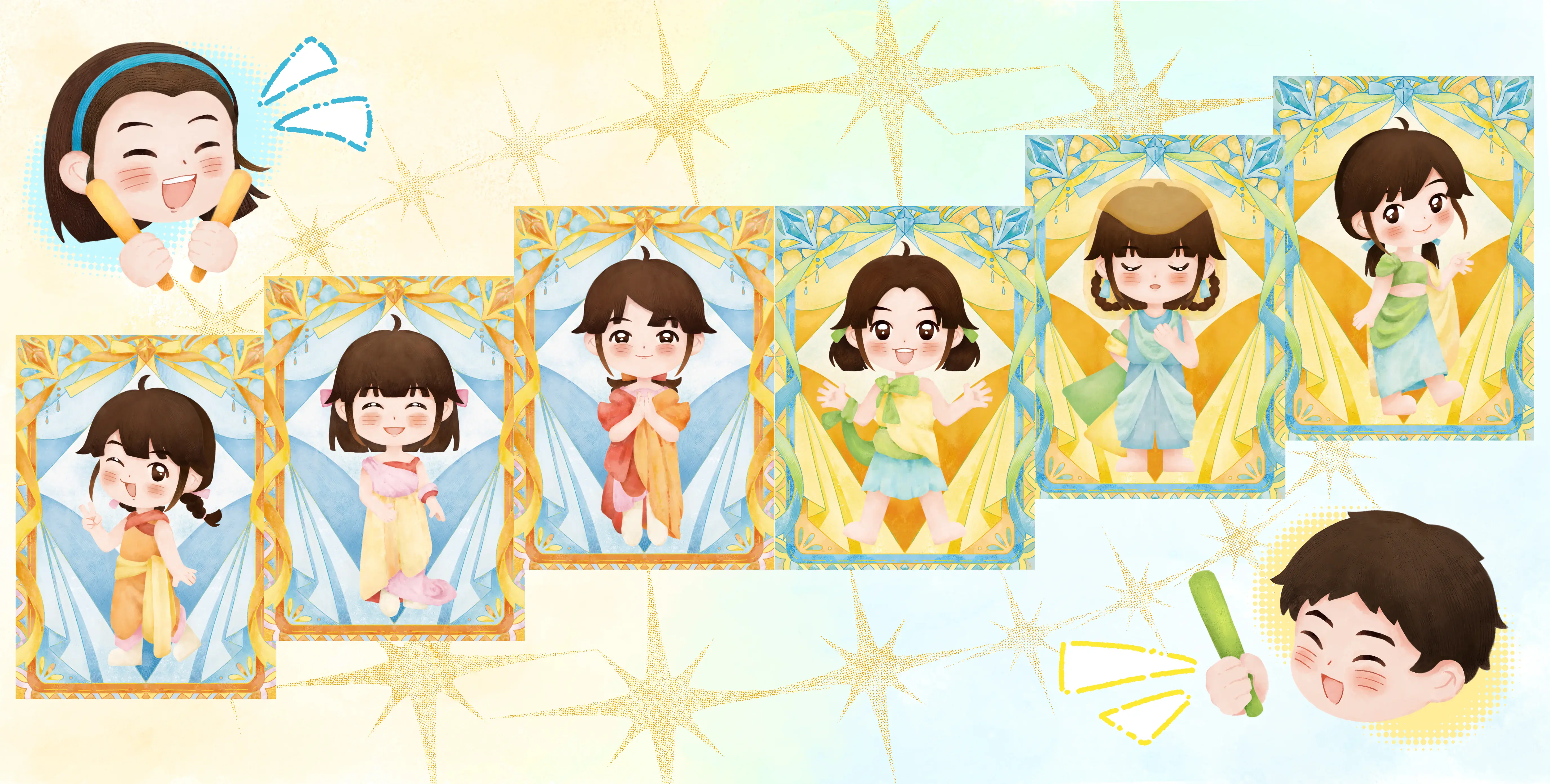 平面插图：丝巾主题跨页